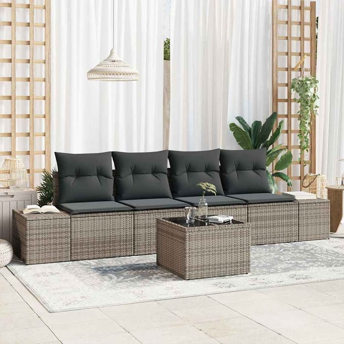 vidaXL Bankstel 5 st Grijs poly rattan