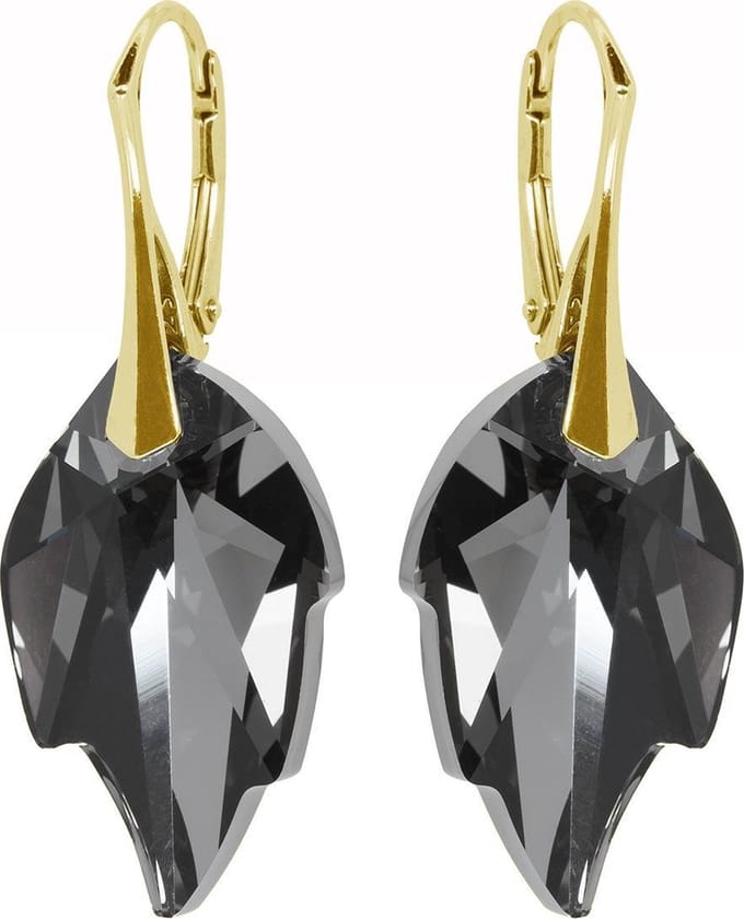 DBD - Oorbellen - Swarovski Kristal Elements - Leaf Silver Night - Goudkleurig Zilver 925 - 24MM