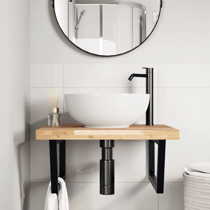 vidaXL - Badkamer - wandschap - staal - en - massief - acaciahout