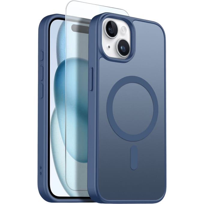 Northjo 2-in-1 iPhone 15 Hoesje – Shockproof, MagSafe + Screenprotector Blauw
