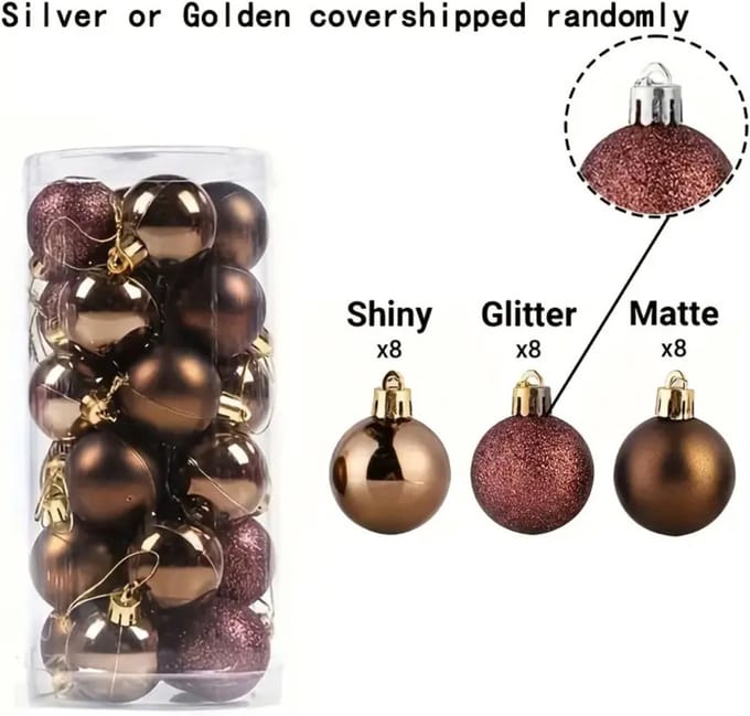 Nivard Kerstballen - Kerstversiering - Plastic - Koffie - 3 cm - 24 stuks