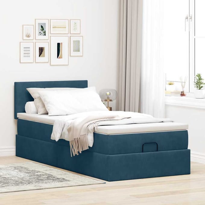 vidaXL - Ottoman - bed - met - matras - 90x200cm - fluweel - donkerblauw