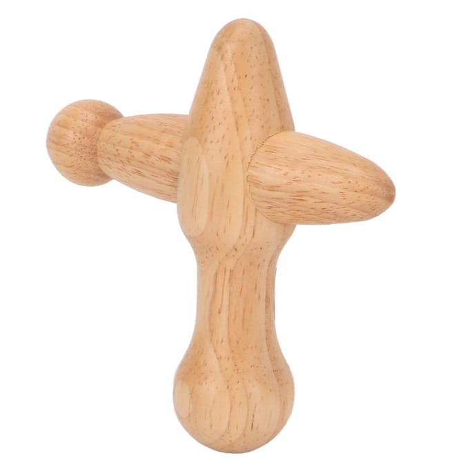 Triggerpoint Massagetool Kruisvormig Stimuleert Metabolisme Lymfedrainage Ontspant Spieren Houten beige