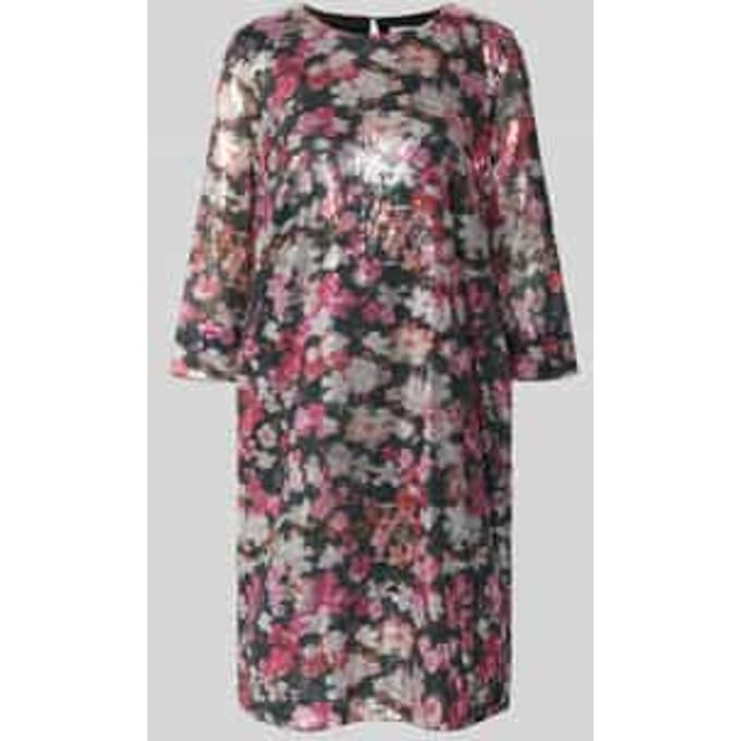 Knielange jurk met all-over motief en pailletten
