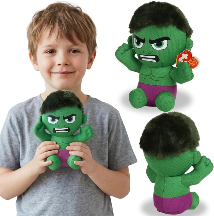 TY MARVEL Hulk Pluche mascotte, Knuffel, BEANIE BABIES-knuffel, sensorisch speelgoed 17 cm
