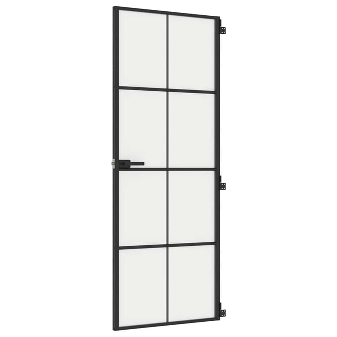 vidaXL - Binnendeur - smal - 76x201,5 - cm - gehard - glas - en - aluminium - zwart