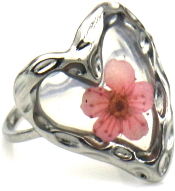 RVS ring hart bloem - verstelbaar - Zilver – valentijn – cadeau