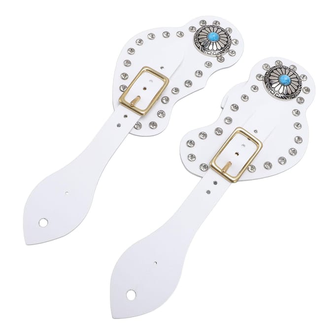 2 Stuks Spoorriem Set Kunstleer Strass Decoraties Verstelbare Spoorhouder voor Cowboys wit