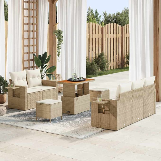 vidaXL - Tuinbank - Set - 10 - st - Beige - en - Crème - poly - rattan