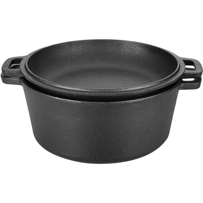 2-in-1 Gekruide Gietijzeren Dubbele Dutch Oven Combo Koker L gray