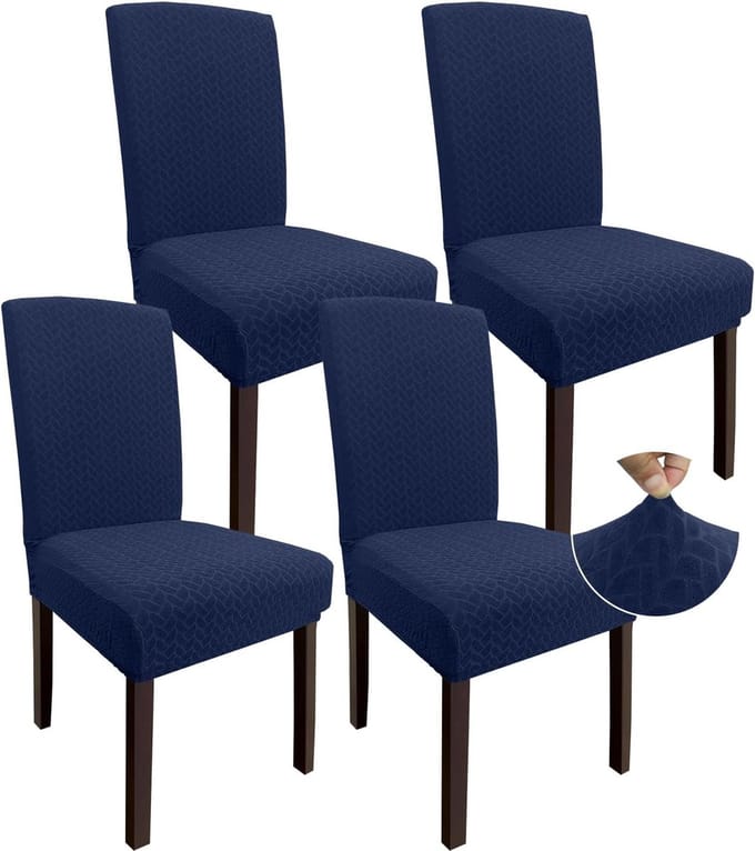 Jacard Eetkamerstoelhoes voor Eettafel (Set van 4, Marineblauw)
