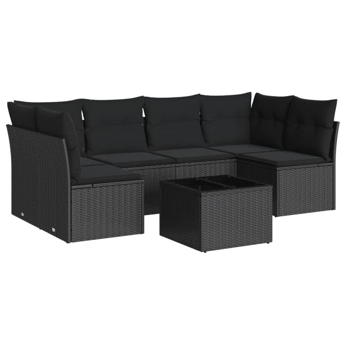 vidaXL - 7-delige - Loungeset - met - kussens - poly - rattan - zwart