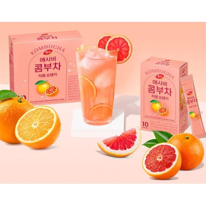 Kombucha Thee Poeder Stick Grapefruit Sinaasappel Smaak 5g x 30 Zakjes Koreaanse Stijl Citrusvruchten Thee 1box (30ea) beige
