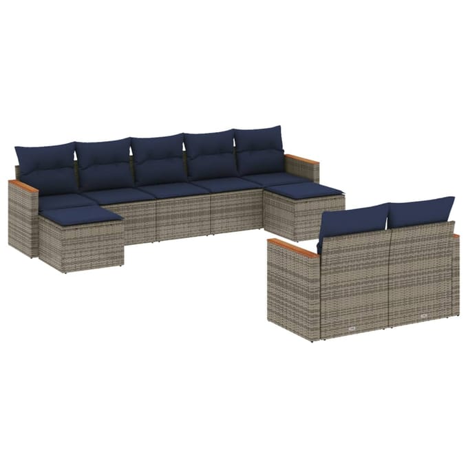 vidaXL - 9-delige - tuinbankset - met - kussens, - grijs - polyrotan