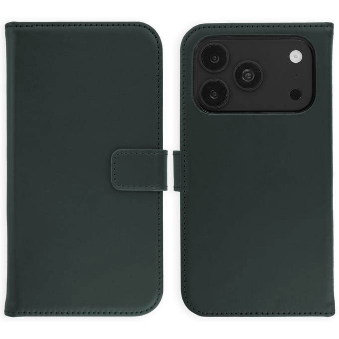 Selencia Hoesje - Geschikt voor Apple iPhone 18 Pro Max / 17 Pro Max - Echt Lederen Bookcase - Groen