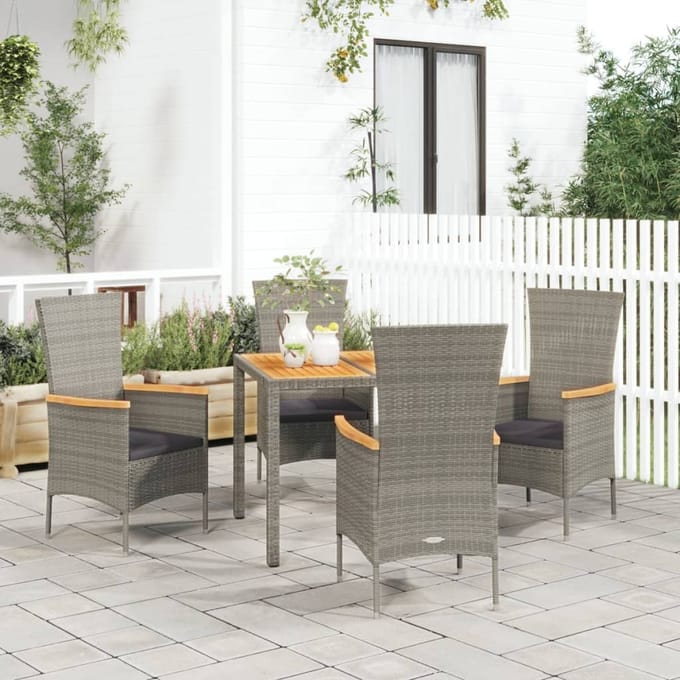 vidaXL - 5-delige - Tuinset - met - kussens - poly - rattan - grijs