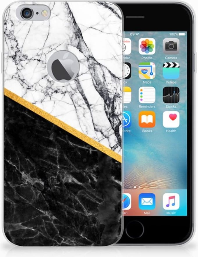 Apple iPhone 6 Plus | 6s Plus TPU Siliconen Hoesje Marmer Wit Zwart - Origineel Cadeau Man
