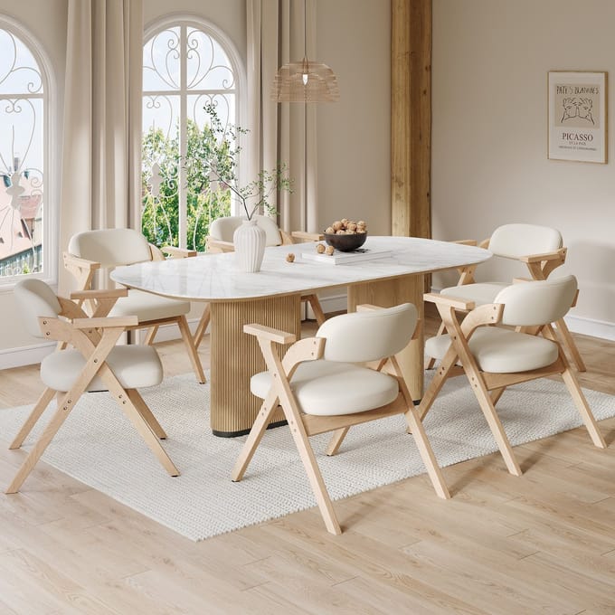 REDOM Eetkamerstoel - Klapbaar - Modern - Hout en Linnen - Beige - Set van 6