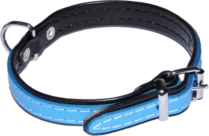 Blauwe, leren hondenhalsband 18mm / 43cm - DINO