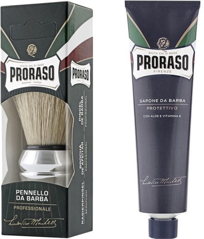 Proraso Scheerkwast + Proraso Blue Line Scheercrème (Aloë & Vitamine E) - 150ml