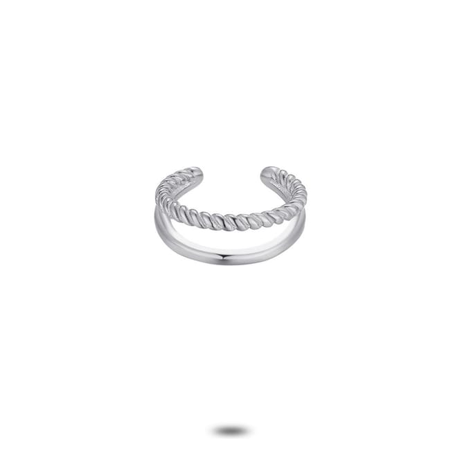 Twice As Nice Oorbel in zilver per stuk, earcuff, 2 rijen, half gestreept