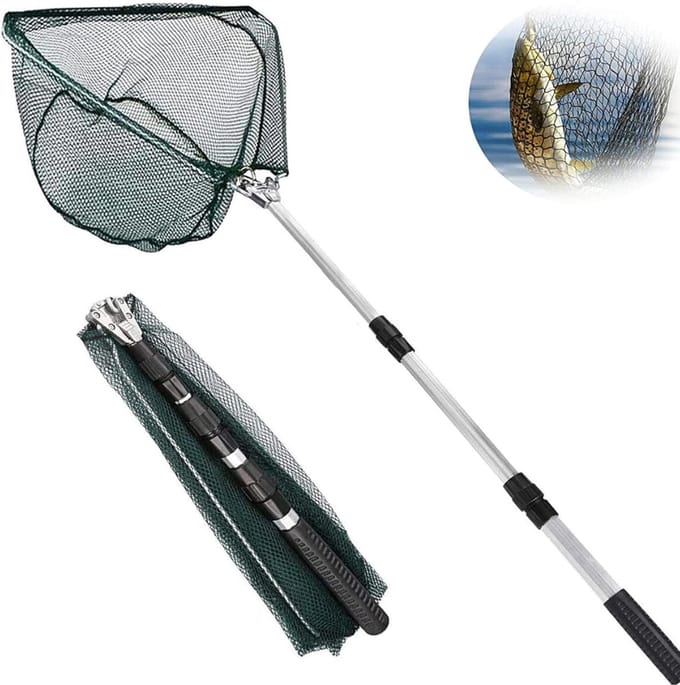 RONN® Schepnet Vissen - Visnet - Telescoop Schepnet - Duurzaam Net met Rubberen Coating - Transparant - 130cm x 42cm x 1cm