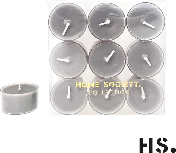 Home Society -Waxinelichtjes - Theelichtjes - 9 stuks - Grijs
