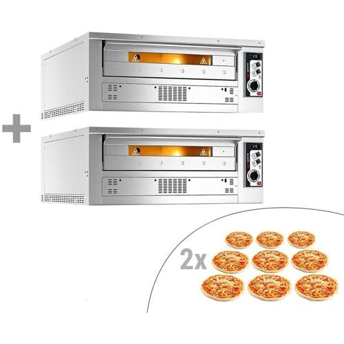 GGM Gastro (2 stuks) Gas pizzaoven - 2 kamers - 2x9 pizza’s Ø33cm (chamotte bakvloer) - 1450x1530x560mm - tot 370°C - Handmatig zilver