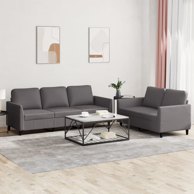 vidaXL - 2-delige - Loungeset - met - kussens - kunstleer - grijs
