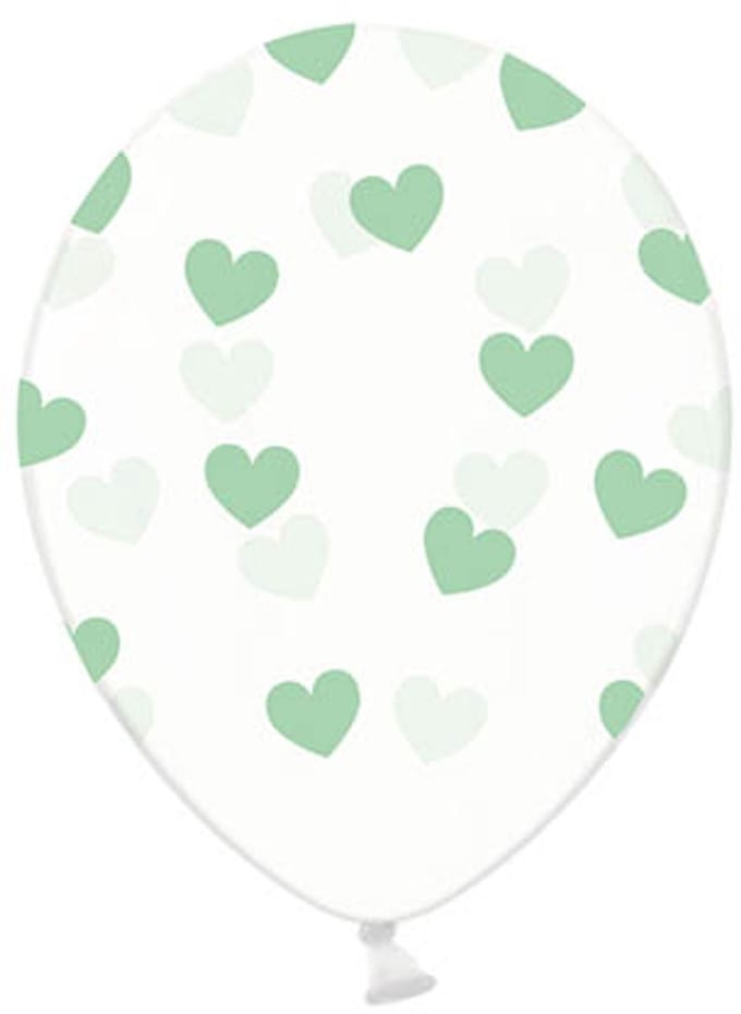 Partydeco - Ballonnen clear hartjes mint 50 stuks