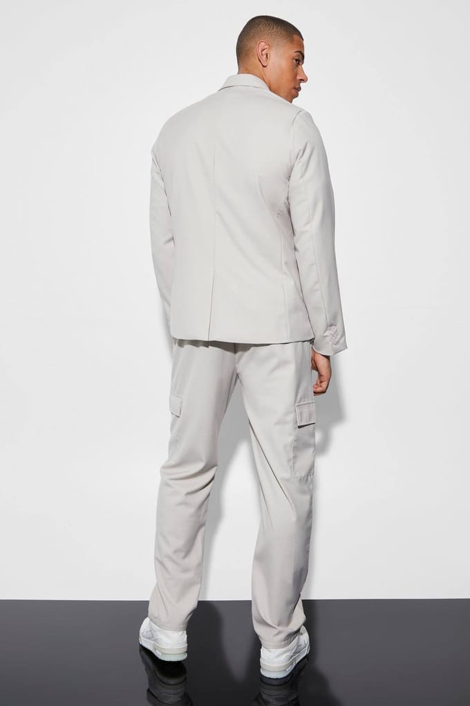Slim Single Breasted Cargo Suit Jacket | Taupe | Size 46