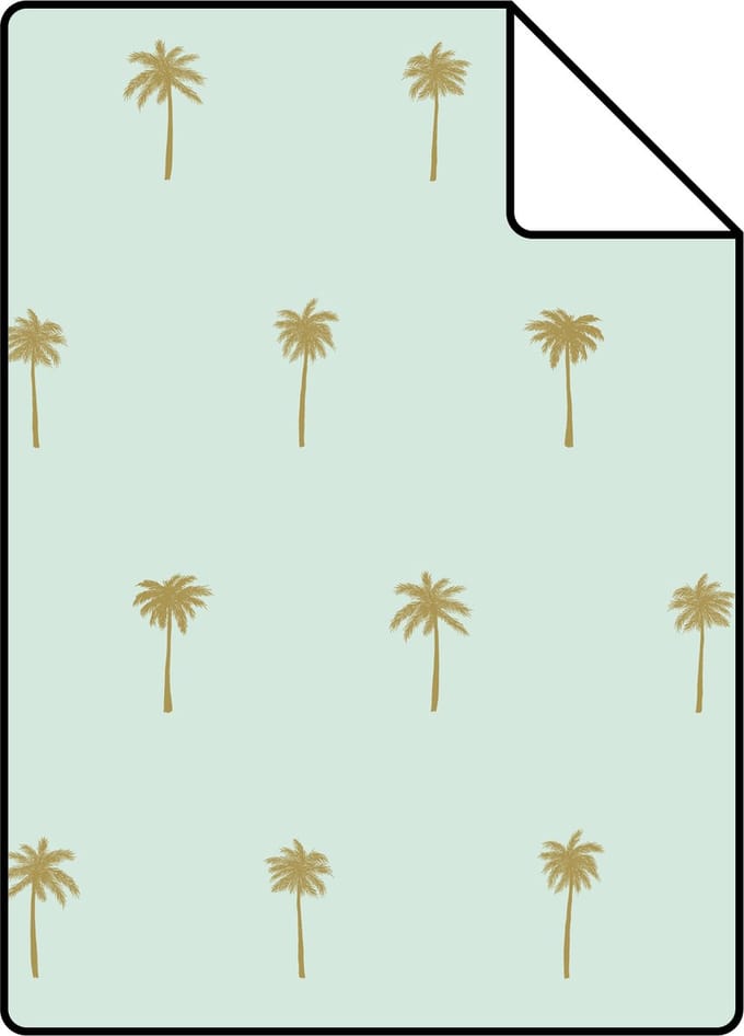 Proefstaal ESTAhome behang palmbomen mintgroen en goud - 26.5 x 21 cm - 139159-S