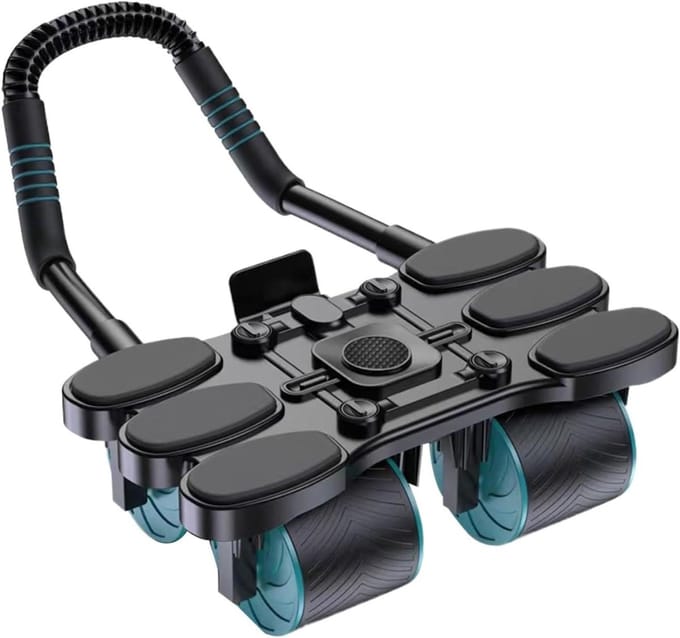 Buikroller Vierwieler - Core Trainer - Rompspieren Trainen - Automatische Terugslag - 32 x 17 cm - Zwart