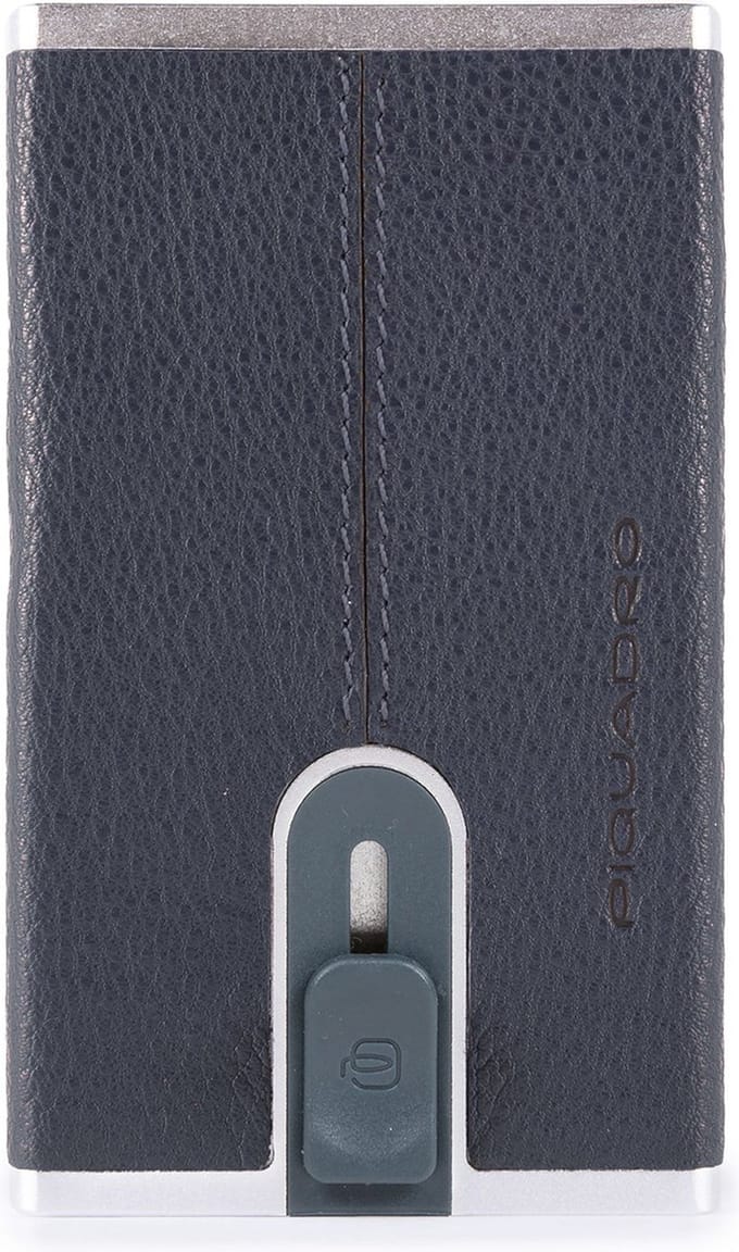 PIQUADRO Kaarthoes Black Square Compact Wallet Slider RFID Ocean Blue Donkerblauw