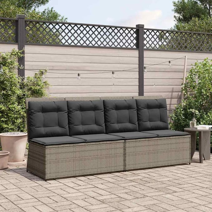 vidaXL - Tuinbankje - verstelbaar - met - kussens - poly - rattan - grijs
