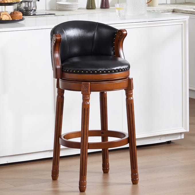 REDOM Barkruk - 360° draaibaar - modern - hout en leer - zwart