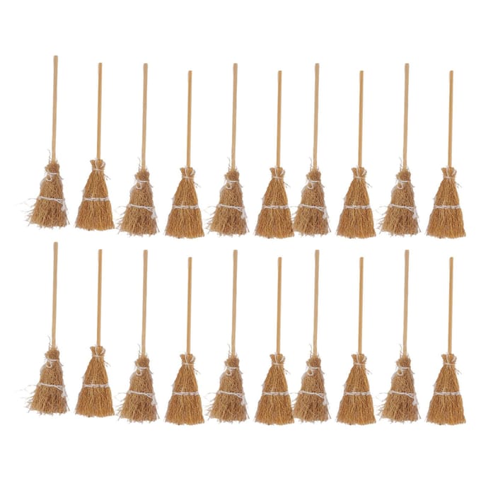 20 stuks Mini Heksenbezem Witte Touw Decoratie DIY Mini Heks Miniatuur Heksenbezem voor Halloween brown