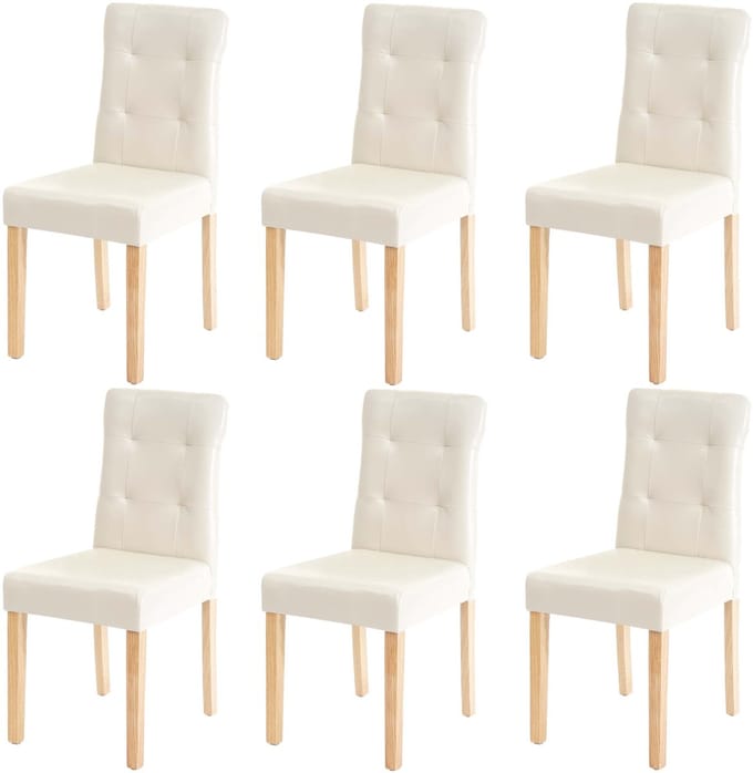 Set van 6 eetkamerstoelen MCW-E58, stoel eetkamerstoelen ~ kunstleer crème, lichtgekleurde poten