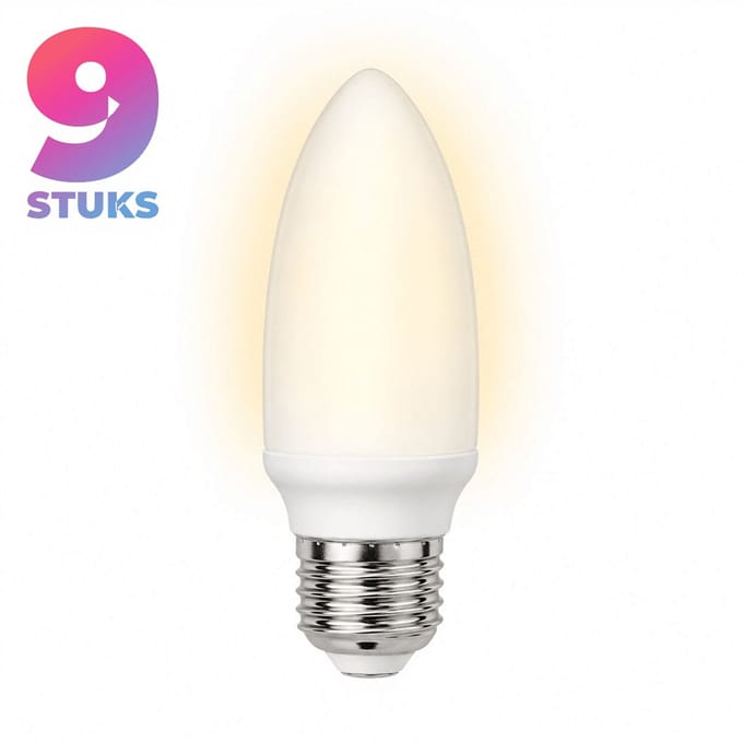 9x Kaarslamp Spaarlamp E27 - 7W - Daglicht (6400K) - 420 lm - 10 jaar - Niet Dimbaar