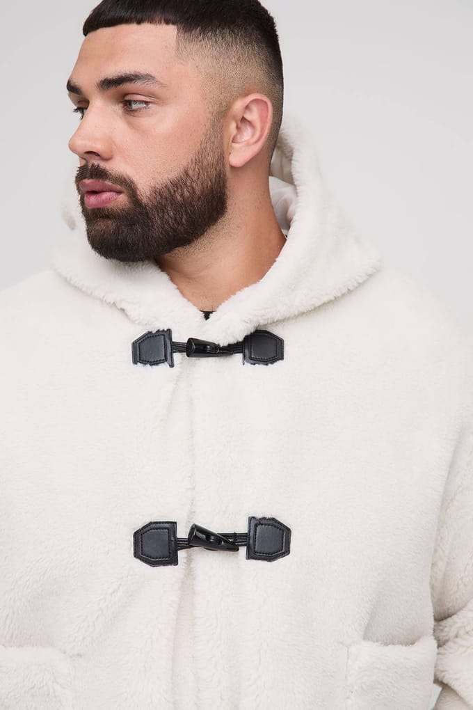 Plus Borg Regular Fit boxy Duffle Coat | Ecru | Size 4XL