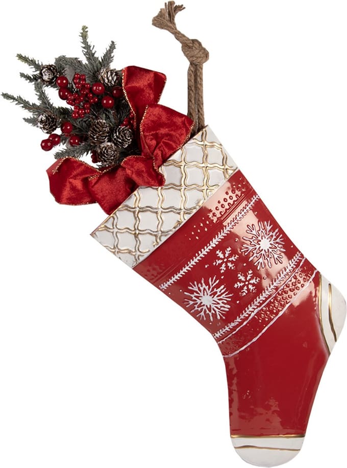 Clayre & Eef Kersthanger Kerstsok 25x6x66 cm Rood Metaal