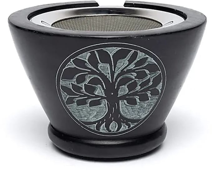 Wierookbrander zeepsteen zwart Levensboom met zeef – 7 cm x 13 cm