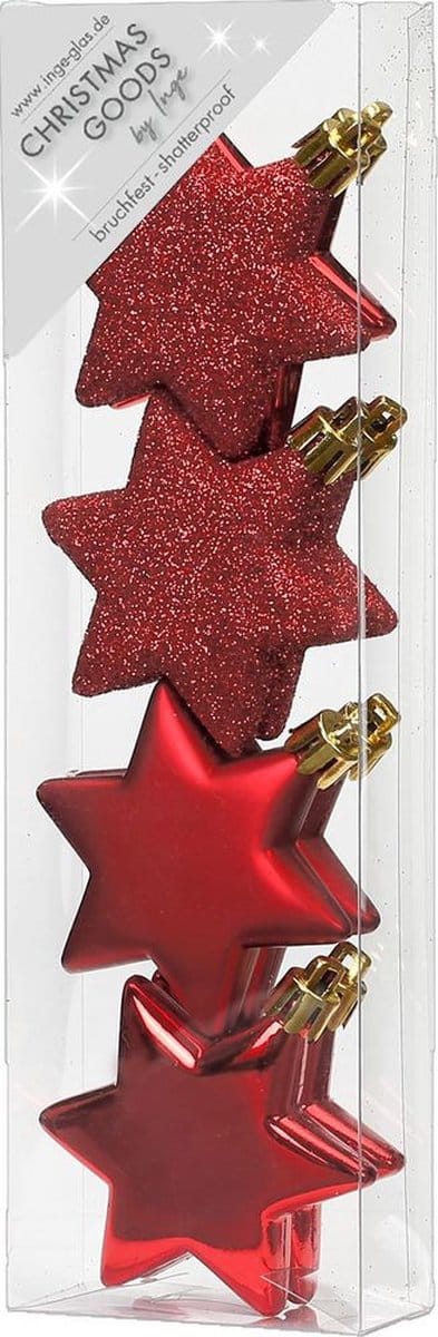 Christmas goods Kersthangers - 8x - sterren - rood - 6 cm - kerstversiering