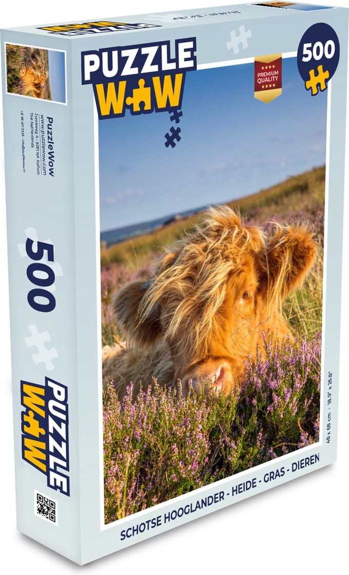 Puzzel Schotse Hooglander - Heide - Gras - Dieren - Legpuzzel - Puzzel 500 stukjes
