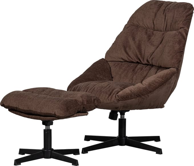 WOOOD Yaro Draaifauteuil Met Hocker - Chenille - Espresso - 94x71x83
