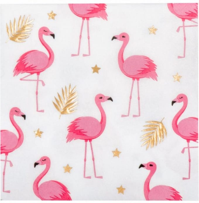 servetten flamingo 33 cm papier wit/roze 12 stuks