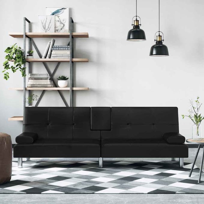 Vidaxl Canapé Avec Porte-Gobelets, Noir, Revêtu de Similicuir