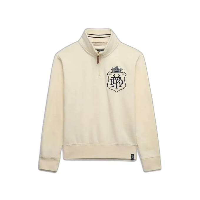 Superdry Gothic Varsity Half Zip Sweater Relaxed Pasvorm Crème Grootte: XL