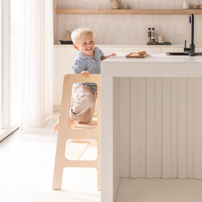 Jindl - Leertoren - Montessori - Houtkleur - Keuken hulpjes - Learning Tower