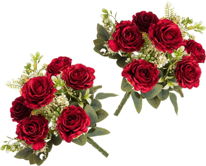 Chaks Rozen kunstbloemen boeket - 2x - rood - H43 cm